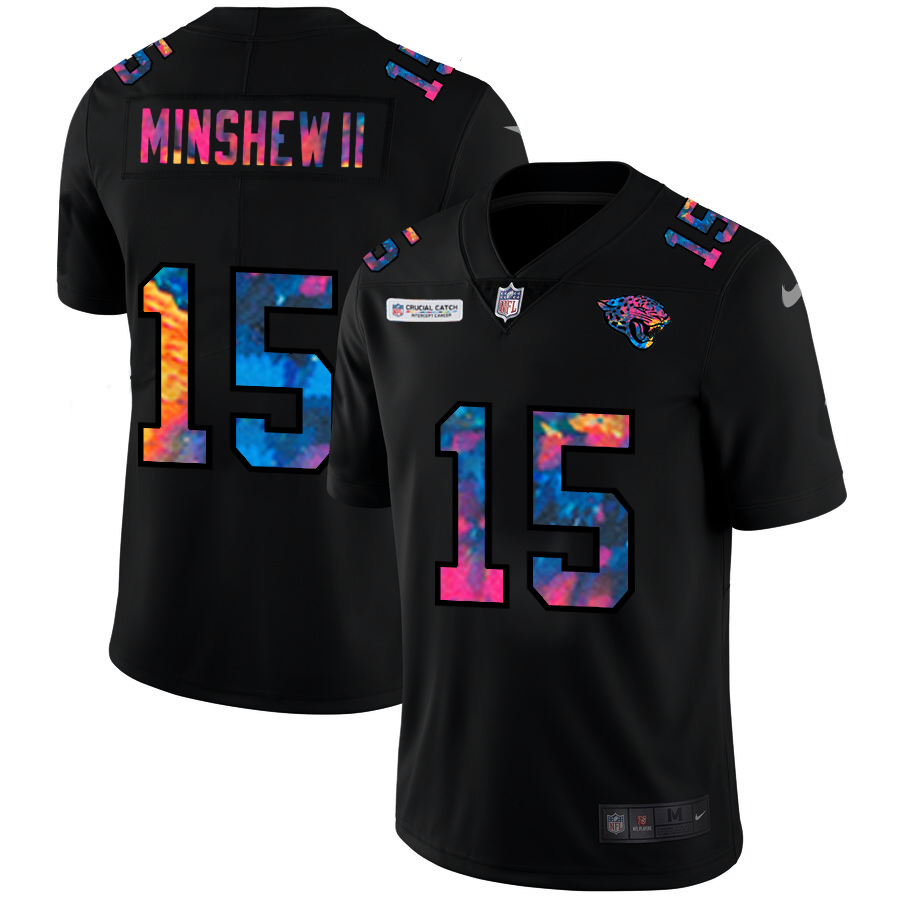 NFL Jacksonville Jaguars 15 Gardner Minshew II Men Nike MultiColor Black 2020 Crucial Catch Vapor Untouchable Limited Jersey